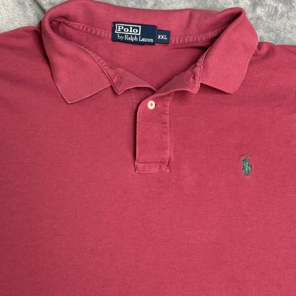 Polo Ralph Lauren Polo Shirt Rose Red Mens‎ XXL Cotton Casual Vintage Green Pony